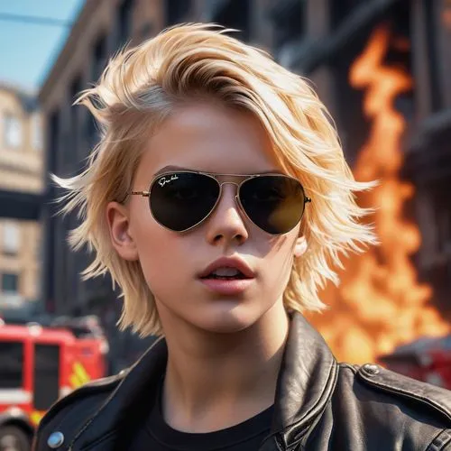 cool blonde,burning hair,ray-ban,sunglasses,lucus burns,pyro,aviator sunglass,woman fire fighter,sunglass,codes,ski glasses,ken,aviator,fire background,sweden fire,firebrat,sun glasses,blonde girl,eyewear,fire fighter,Photography,General,Sci-Fi