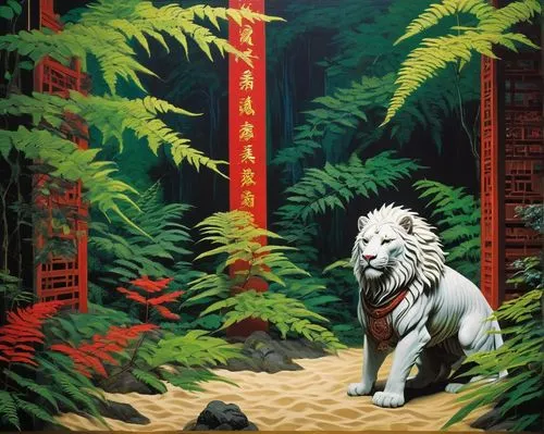 white lion,forest king lion,kaabu,king of the jungle,travel poster,lion white,tygers,zebari,zabu,kaijuka,laibin,mononoke,asian tiger,taoyuan,haku,gondwanaland,magan,okami,inuyasha,ninomaru,Art,Artistic Painting,Artistic Painting 04