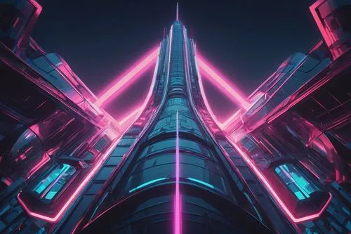 neon arrows,cybercity,tron,mainframes,synth,futuristic landscape,cyberworld,cybertron,cyberia,polara,cyberscene,metropolis,arcology,cybertown,electric tower,futuristic,silico,skyscraper,cyberspace,abstract retro,Conceptual Art,Sci-Fi,Sci-Fi 29