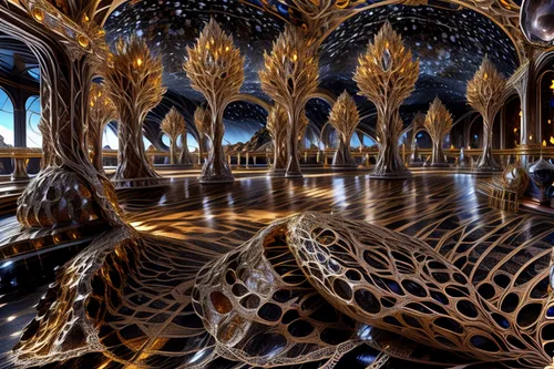 mandelbulb,fractal environment,fractals art,ornate room,3d fantasy,virtual landscape,biomechanical,mushroom landscape,fractal art,fractals,fractalius,apophysis,panoramical,fractal,honeycomb structure,tree of life,hall of the fallen,fractal lights,islamic pattern,futuristic art museum