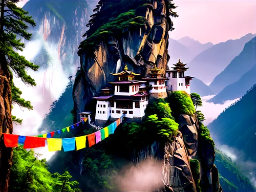 tigers nest,hanging temple,shambhala,trongsa,mountain village,mountain settlement,wudang,malana,yamunotri,palyul,hanging houses,gyalwa,bhutan,trashigang,dharmsala,house in mountains,cliffside,gompa,mountain huts,rinchen,Illustration,Vector,Vector 18