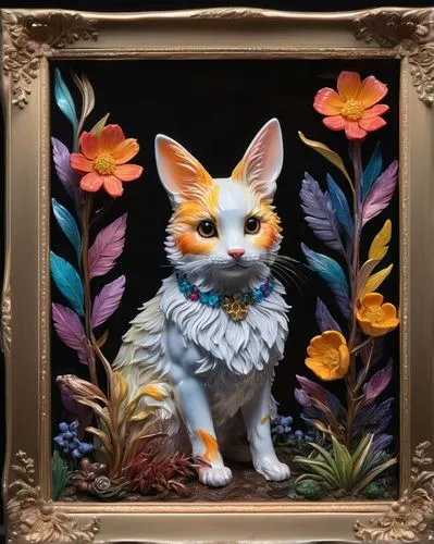 cat frame,floral frame,flower cat,frame flora,calico cat,pet portrait,flower frame,framed paper,alebrije,cat portrait,flower animal,copper frame,flowers frame,botanical frame,felino,easter décor,multatuli,tretchikoff,decorative frame,watercolor frame,Photography,Artistic Photography,Artistic Photography 02