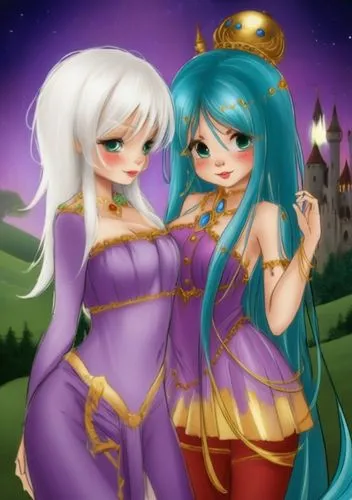 fairytale characters,princesses,cassiopeia,fairies,fantasy picture,elves,music fantasy,two girls,edit icon,vocaloid,gemini,3d fantasy,angel and devil,fairy world,magi,halloween costumes,fantasia,hands