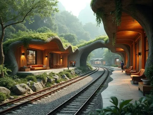 wooden train,train tunnel,train track,private railway,rail way,rivendell,railways,train route,railway track,train ride,plant tunnel,hushan,train cemetery,green train,train way,bungalows,trainset,wooden track,asian architecture,elevated railway,Photography,General,Realistic