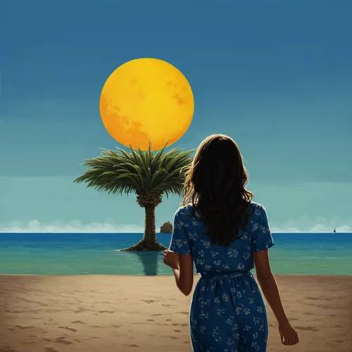 world digital painting,beach background,summer background,digital painting,sun and sea,girl on the dune,girl walking away,sun moon,honeymoon,landscape background,beach landscape,digital compositing,sea beach-marigold,sun,woman silhouette,summersun,blue moon,creative background,photo painting,hand digital painting,Conceptual Art,Daily,Daily 02