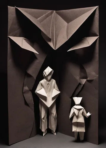 Write a suspenseful story about Arthur Borges encountering a mysterious stranger in a dark alley.,paper art,folded paper,origami,paper stand,low-poly,low poly,three dimensional,origami paper,3d figure