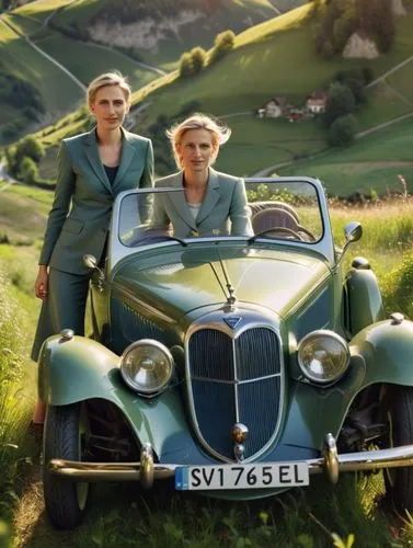 Germany’s political leader Alice Weidel dominates the action. She drives through a green Swiss meadow landscape with her pretty female partner in a valuable car whose dark green paintwork reflects the