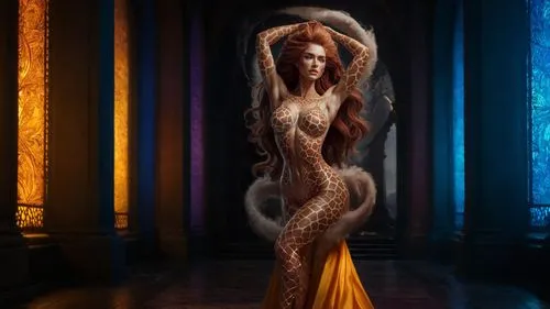 sorceress,celtic woman,the enchantress,fantasy art,fantasy woman,fantasy picture,priestess,evening dress,fire dancer,celtic queen,bodypainting,photomanipulation,photoshop manipulation,girl in a long dress,dryad,fire-eater,harpist,photo manipulation,digital compositing,hourglass