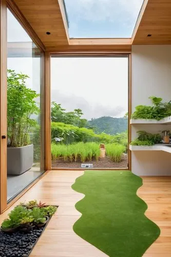 grass roof,japanese-style room,green living,greenhut,xerfi,roof landscape,bamboo curtain,smart house,smart home,modern room,japanese zen garden,bamboo plants,home landscape,zen garden,sunroom,artificial grass,envirocare,electrohome,cube house,great room,Illustration,Japanese style,Japanese Style 01