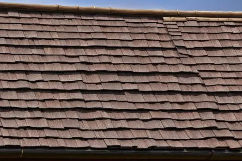 Architectural detail, shingle roof, intricate nailing pattern, wooden texture, brown color, rustic feel, close-up shot, 3/4 composition, soft natural light, afternoon sun, subtle shadow, realistic ren