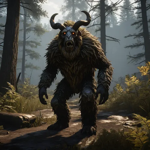 krampus,wolfman,nordic bear,woodsman,massively multiplayer online role-playing game,minotaur,nördlinger ries,skyrim,feral goat,druid,forest man,hag,forest king lion,devilwood,forest animal,werewolves,orc,witcher,yeti,werewolf,Illustration,Paper based,Paper Based 22