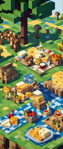 Imagine enjoying a picnic in the French countryside with a plate of Pont l'Eveque cheese.,tileable patchwork,settlers of catan,tileable,game blocks,playmat,farms,villages,cubes games,wooden cubes,okto