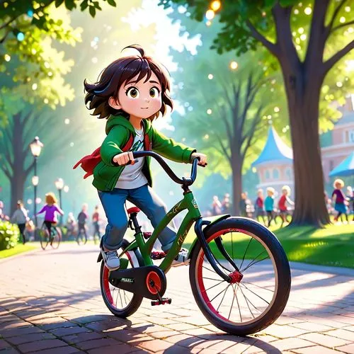 take random bike, maki it dancing in park,southpark style,summer,bike kids,biking,bicycle,bicycle riding,bicycle ride,bicycling,kids illustration,cycling,cute cartoon image,bike riding,bike,bike ride,