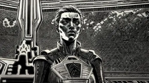 comic style,escher,digiart,biomechanical,3d man,terminator,c-3po,elongated,day of the dead frame,metropolis,retro frame,abstract retro,retro background,pompadour,geometric ai file,elongate,art deco ba