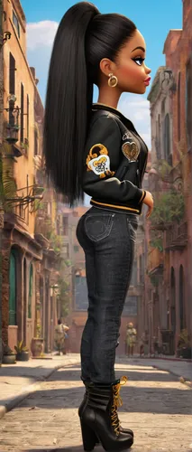 tiana,rockabella,agnes,despicable me,fatayer,kosmea,pubg mascot,if samy wants a bootie metalica,segway,rapunzel,cgi,cynthia (subgenus),black woman,stylized,boots turned backwards,woman fire fighter,spy,mariachi,coco,animated cartoon