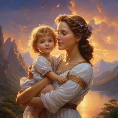 little girl and mother,maternal,baby with mom,emile vernon,romantic portrait,mother with children,mother and baby,mother and daughter,mother and infant,mother kiss,blessing of children,mother and chil