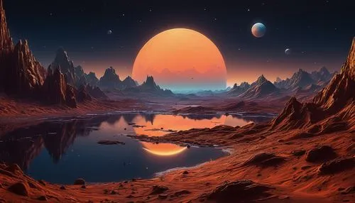 lunar landscape,alien planet,alien world,moonscape,extrasolar,futuristic landscape,red planet,fantasy landscape,moon valley,offworld,volcanic landscape,desert planet,fire planet,earth rise,barsoom,gliese,exoplanet,planetary,cydonia,valley of the moon,Conceptual Art,Sci-Fi,Sci-Fi 01