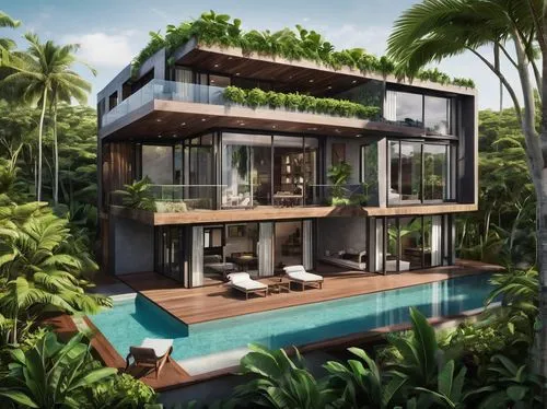 tropical house,holiday villa,luxury property,modern house,tropical greens,pool house,seminyak,luxury home,florida home,luxury real estate,eco-construction,green living,tropical island,cabana,bali,garden elevation,beautiful home,3d rendering,tropical jungle,private house,Unique,Design,Infographics