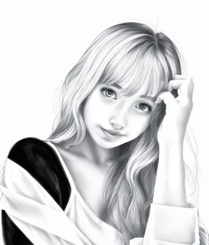 女生，白色衬衫，黑白，线稿，线条艺术,a woman with blonde hair in black and white,eilonwy,girl drawing,girl portrait,angel line art,eyes line art,krita,Design Sketch,Design Sketch,Character Sketch