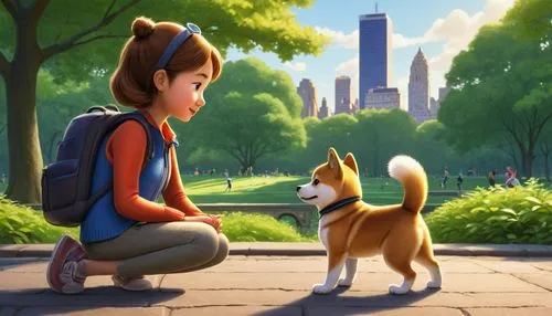 girl with dog,boy and dog,hachiko,dog illustration,akitas,shiba,gsd,companion dog,puppy pet,eevee,shiba inu,inu,corgi,girl and boy outdoor,walk in a park,pet,urbanfetch,dog and cat,laika,city ​​portrait,Illustration,Children,Children 03