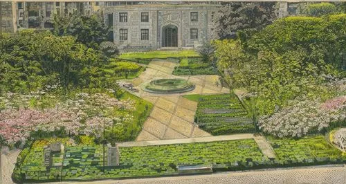 Urban space, garden, fountain in middle, lawn beds,the garden society of gothenburg,gardens,palace garden,the garden,english garden,garden elevation,rose garden,the old botanical garden,villa d'este,g