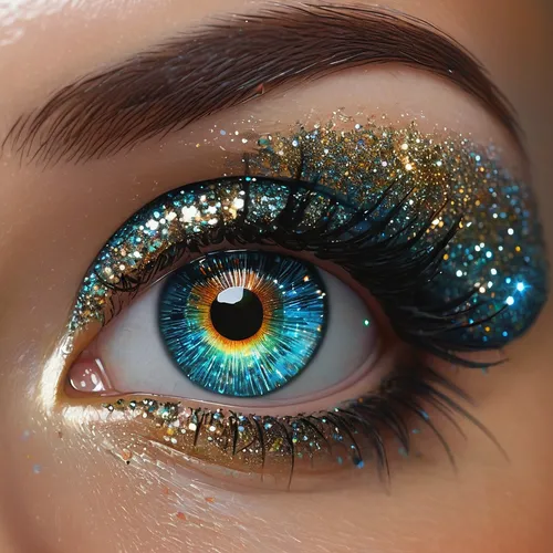 glitter eyes,peacock eye,cosmic eye,eyes makeup,eye shadow,eyeshadow,gold glitter,glitter powder,dark blue and gold,women's eyes,golden eyes,ojos azules,the blue eye,glitter,gold eyes,cat eye,glittering,blue eye,sparkle,eye liner,Conceptual Art,Sci-Fi,Sci-Fi 07