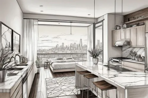 penthouses,kitchen design,modern kitchen interior,modern kitchen,kitchen interior,hoboken condos for sale,kitchen,big kitchen,sketchup,kitchens,sky apartment,3d rendering,tile kitchen,kitchenette,an apartment,apartment,cabinetry,renderings,the kitchen,new kitchen,Illustration,Black and White,Black and White 30