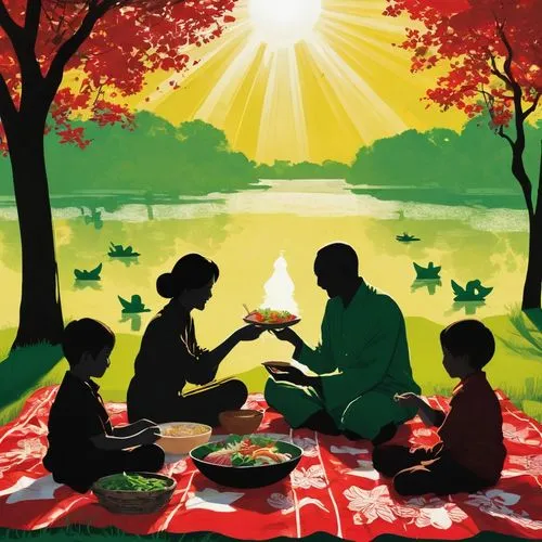 family picnic,picnicking,picnickers,picnic,picnics,almsgiving,Illustration,Black and White,Black and White 31