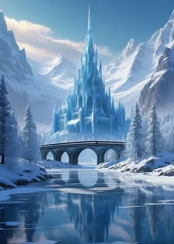 ice castle,winterfell,diagon,icewind,gondolin,erebor,hogsmeade,elves country,frozen,jotunheim,hogwarts,narnian,thingol,snow house,cartoon video game background,fantasy picture,winterplace,winter background,water glace,fairy tale castle,Conceptual Art,Sci-Fi,Sci-Fi 23