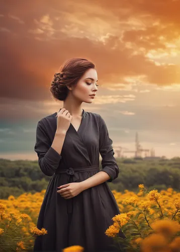 romantic portrait,woman thinking,portrait photography,yellow rose background,image manipulation,photo manipulation,digital compositing,conceptual photography,portrait photographers,photoshop manipulation,mystical portrait of a girl,portrait background,divine healing energy,self hypnosis,girl in flowers,photomanipulation,girl in a long,landscape background,connectedness,fusion photography,Photography,Documentary Photography,Documentary Photography 30