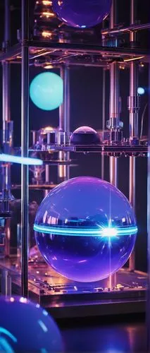 Crystal cluster, futuristic laboratory, sci-fi setting, glowing gemstones, fusion reaction, vibrant blue and purple hues, sparks flying everywhere, intricate machinery, copper wires, steel beams, comp