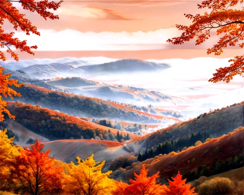 autumn mountains,autumn background,autumn landscape,fall landscape,autumn scenery,mountainous landscape,mountain landscape,landscape background,japanese mountains,mountain scene,beech mountains,blue ridge mountains,autumn frame,autumn forest,fall foliage,nature background,autumn idyll,mountain sunrise,autumn morning,world digital painting,Illustration,Vector,Vector 18