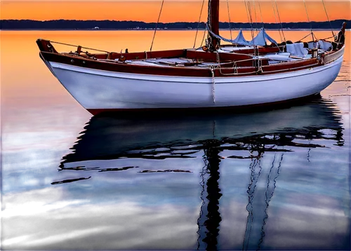 old wooden boat at sunrise,wooden boat,sailing boat,sail boat,boat landscape,sailboat,boat on sea,wooden boats,old boat,dinghy,fishing boat,sailing ship,bareboat,becalmed,anchored,sea sailing ship,moorings,sailer,water boat,bateau,Illustration,Realistic Fantasy,Realistic Fantasy 25