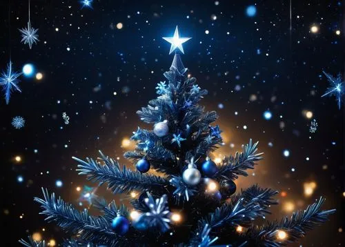 Galaxy Christmas tree, sparkling stars, glittering ornaments, swirling nebulae patterns, shimmering silver tinsel, glowing blue lights, planetary baubles, rocket-shaped tree topper, cosmic snowflakes,