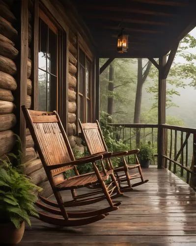 Cabin, Pigeon Forge, Smoky Mountains, wooden architecture, rustic charm, sloping roof, chimney, stone foundation, cozy porch, lanterns, hanging plants, wooden rocking chairs, scenic views, misty morni