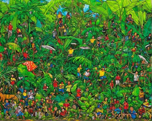 forest workers,jungle,jamaica,happy children playing in the forest,tropical jungle,haiti,fruit market,rainforest,people in nature,crowd of people,banana trees,kerala,garden of eden,tropical animals,brazil carnival,dominica,fruit fields,colombia,green congo,ghana,Conceptual Art,Graffiti Art,Graffiti Art 05