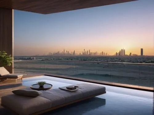 KUWAIT CITY ,a nice pool with a view of the city skyline,jumeirah,dubia,dubai,architecture