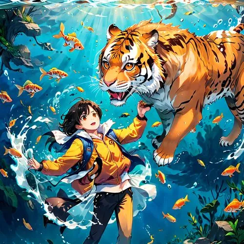 tigershark,tigers,tiger cub,a tiger,tigerish,underwater background,aquarium,tiger,bengal tiger,chestnut tiger,young tiger,sero,asian tiger,underwater world,tigerle,aquarium inhabitants,royal tiger,siberian tiger,tigerfish,tigermania,Anime,Anime,Realistic