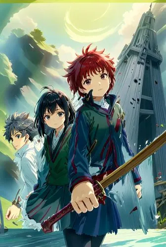 two characters from the anime with swords,the three magi,aquarion,shakugan,dragon slayers,gainax,flcl,Anime,Anime,Traditional