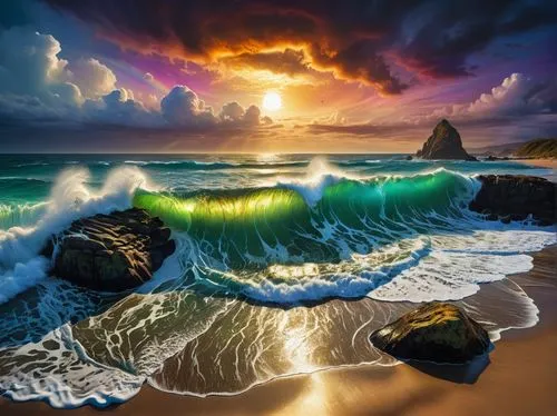 seascape,rainbow waves,sea landscape,coastal landscape,beautiful beaches,ocean waves,Photography,General,Fantasy