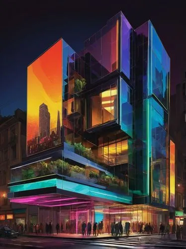 colorful facade,vivid sydney,andaz,glass facade,kimmelman,multiplexes,cornerhouse,julliard,futuristic art museum,glass facades,luminato,nyu,glass building,massart,multistoreyed,artium,juilliard,belasco,gansevoort,niketown,Art,Classical Oil Painting,Classical Oil Painting 32