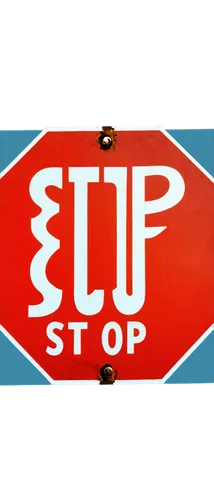 Stop sign, octagonal shape, red background, white border, bold black font, capital letters "STOP", 3D effect, reflective surface, metal material, rusty edges, worn-out texture, low-angle shot, dramati