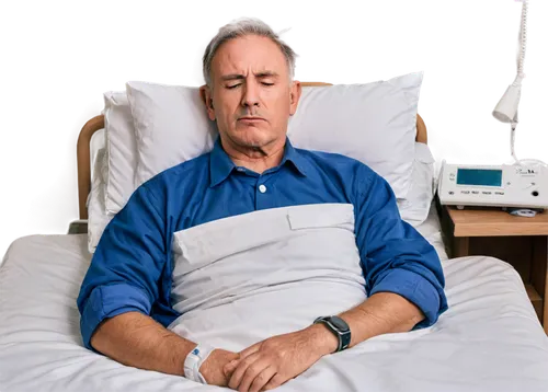 Older man, lying down, hospital bed, white sheets, oxygen mask, IV tubes, EKG monitor, beeping sound, worried expression, sweat droplets, grey hair, bushy eyebrows, pale skin, worn-out clothes, messy 