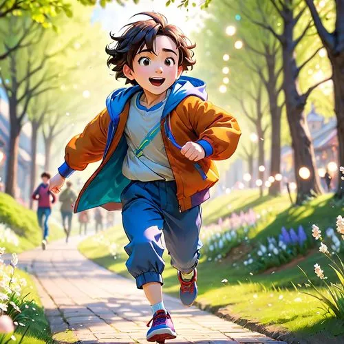 walking in a spring,studio ghibli,takahata,kids illustration,ghibli,newsboy,Anime,Anime,Cartoon