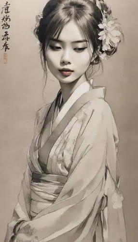 ugetsu,geisha girl,japanese art,geiko,maiko,kunqu,Digital Art,Ink Drawing