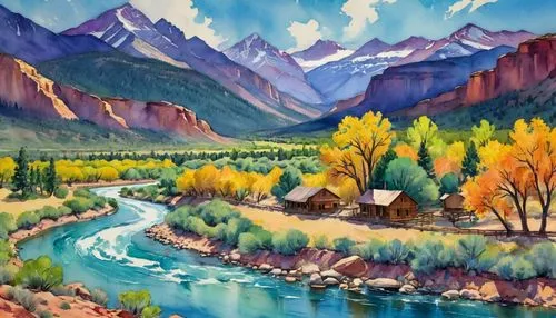 river landscape,fall landscape,telluride,ouray,autumn landscape,yampa,mountain scene,mountain landscape,autumn mountains,aspen,landscape background,mountain river,mountainous landscape,salt meadow landscape,paisaje,colorado,nature landscape,watercolor background,uncompahgre,timpanogos,Conceptual Art,Oil color,Oil Color 25