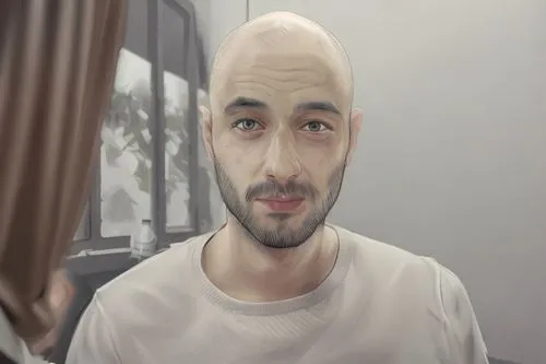 young man, bald, shaven
,hair loss,thinking man,b3d,barber,fan art,alpha,digital painting,man thinking,ice,kapparis,ice text,bald,crying man,portait,emogi,the long-hair cutter,the face of god,white he