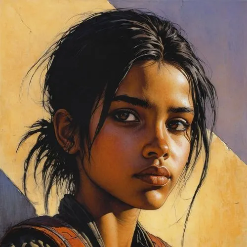 malalas,indian girl,indian woman,navajo,girl portrait,indian girl boy,tuareg,mandodari,indian art,young girl,jagannathan,rukhsana,portrait of a girl,bedouin,indian,casca,native american,malalai,berber,east indian,Illustration,Realistic Fantasy,Realistic Fantasy 06