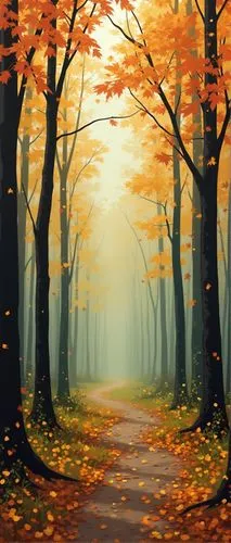 autumn forest,autumn background,deciduous forest,autumn landscape,autumn scenery,phone wallpaper,Illustration,Vector,Vector 08