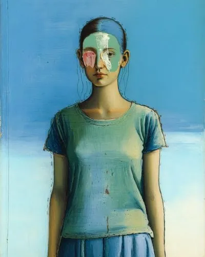 painting,a painting of a woman with a mask,tangye,kippenberger,jasinski,portrait of a girl,mctighe,girl with cloth,Art,Classical Oil Painting,Classical Oil Painting 03